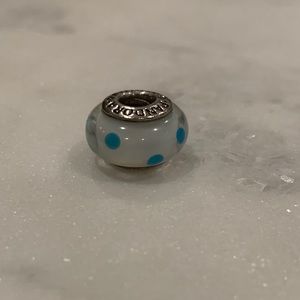 Pandora Charm White Blue Dots Glass Spacer Bead